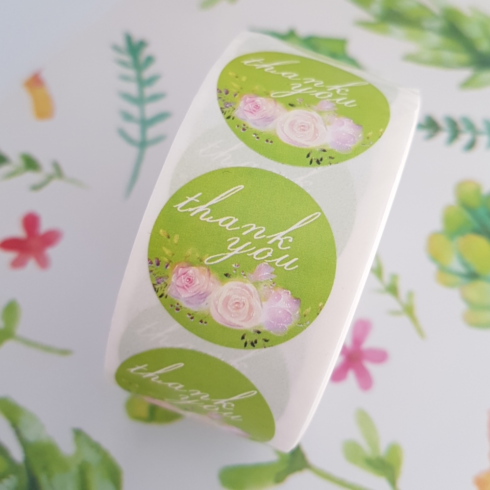500 pcs Thank You Stickers with Roses 1" inch